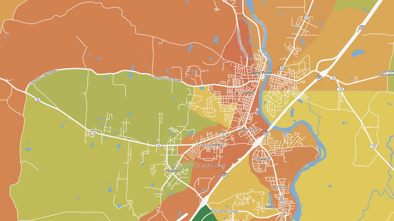 Lanett, AL Map of Murder Rates