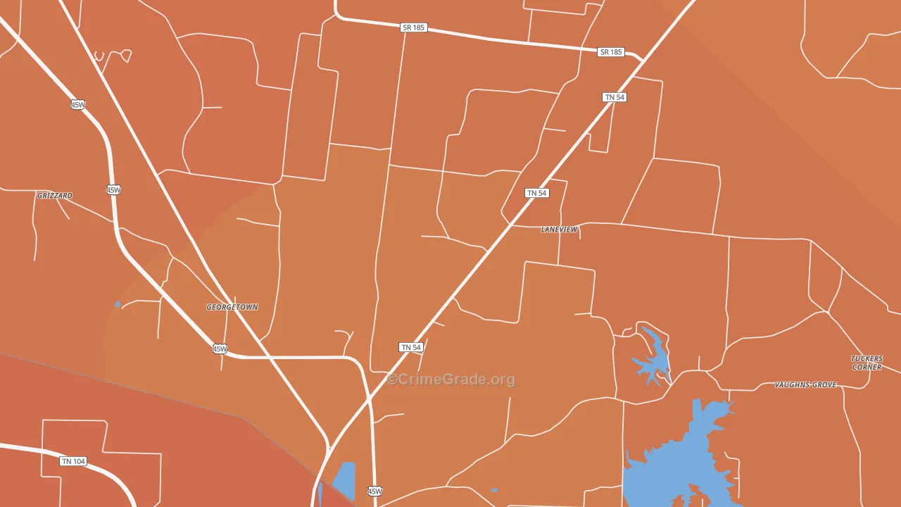 Laneview, TN Map of Murder Rates