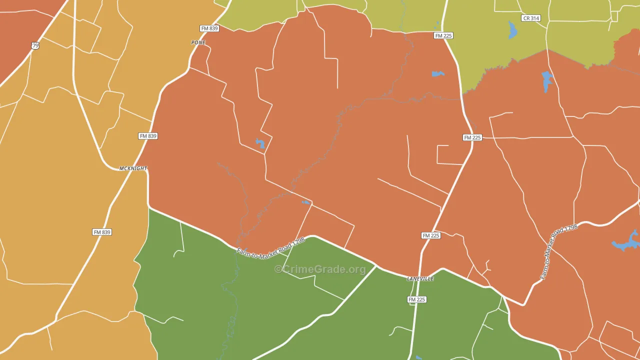 Laneville, TX Map of Murder Rates