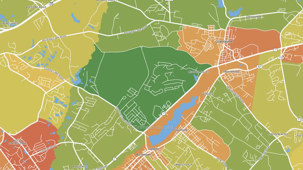 Langley, SC Map of Murder Rates