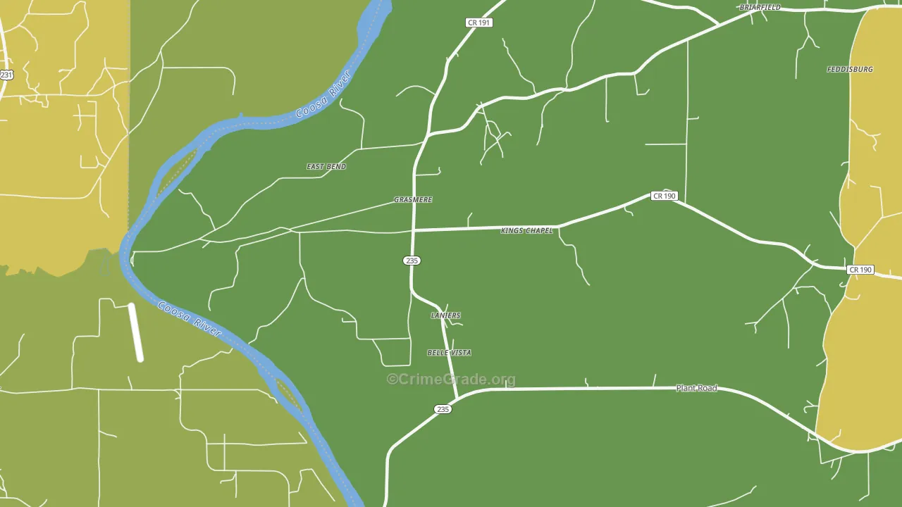 Laniers, AL Map of Murder Rates