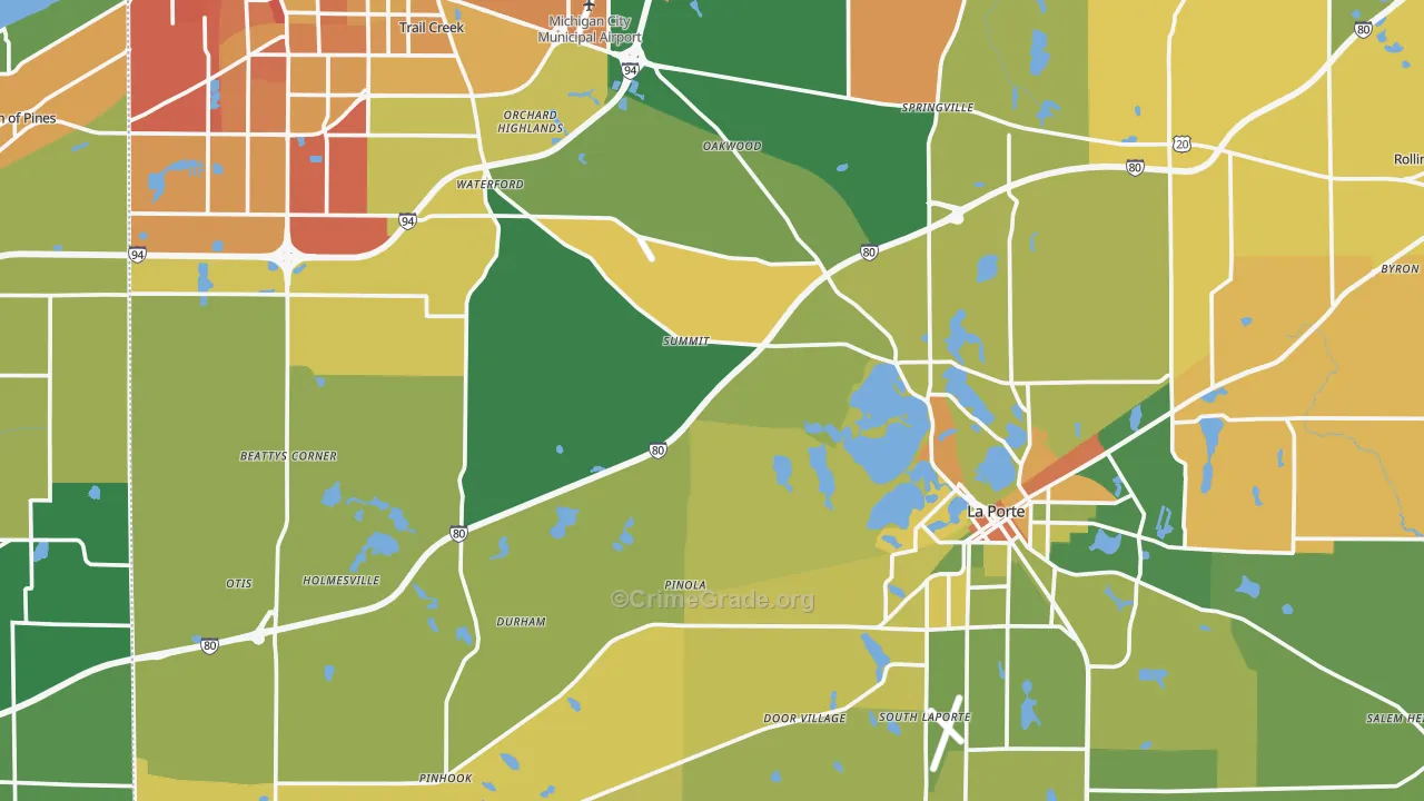 LaPorte County, IN Map of Murder Rates