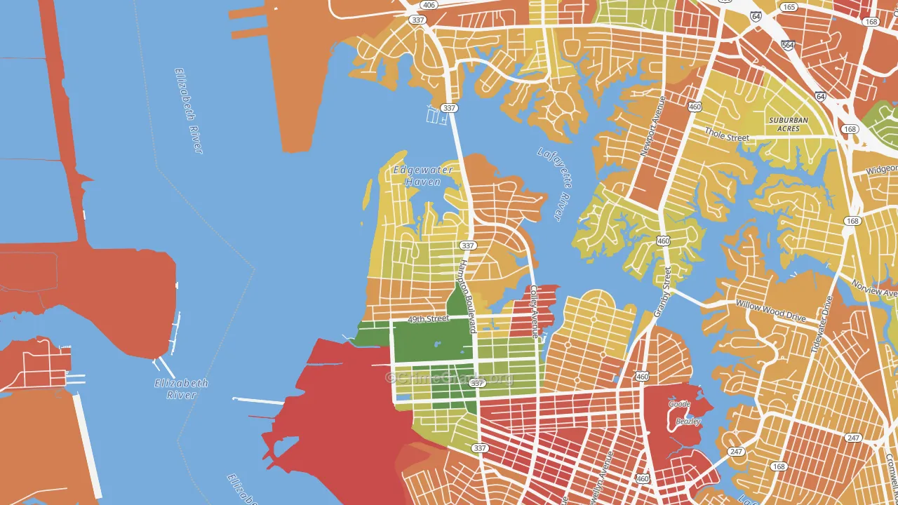 Larchmont-Edgewater, Norfolk, VA Map of Murder Rates