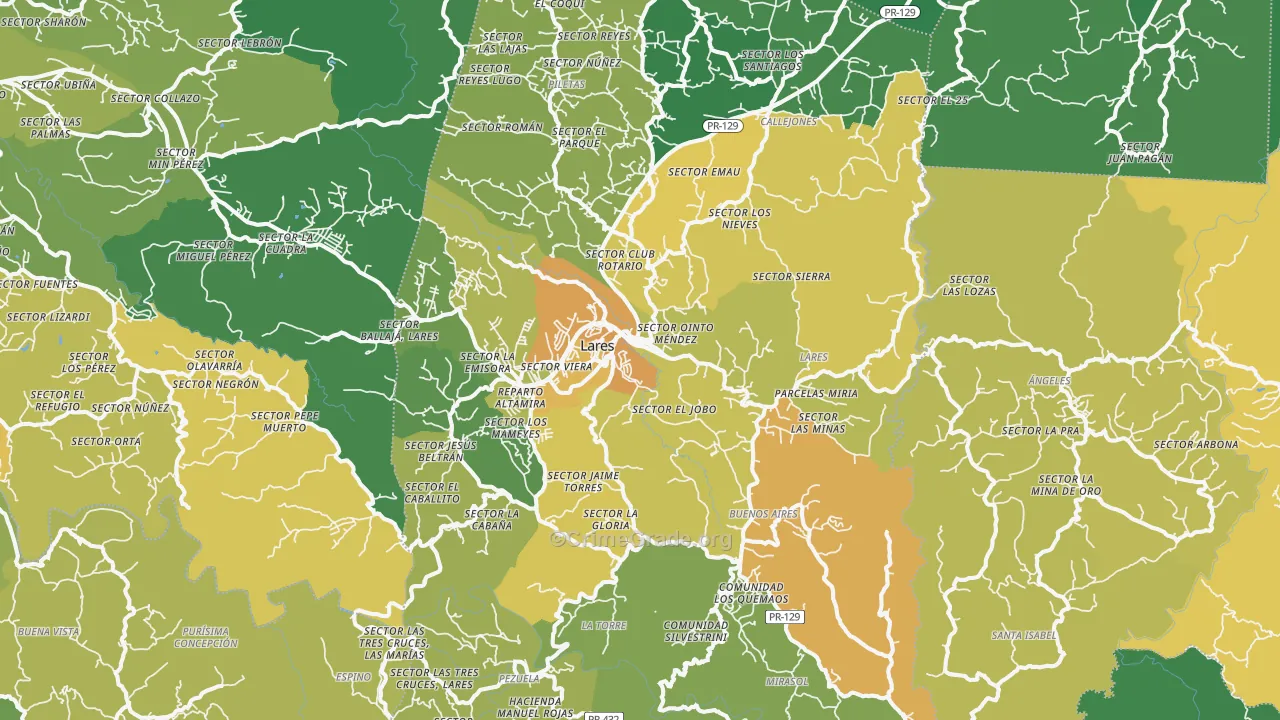Lares Municipio, PR Map of Murder Rates
