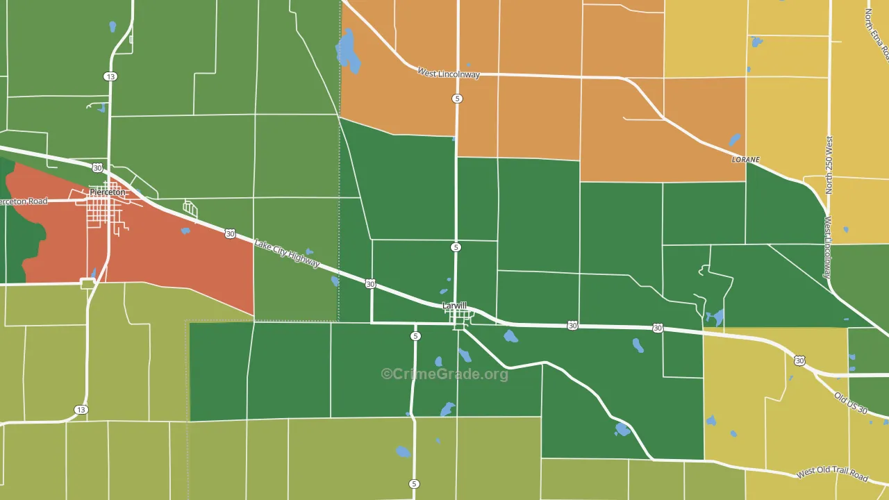 Larwill, IN Map of Murder Rates