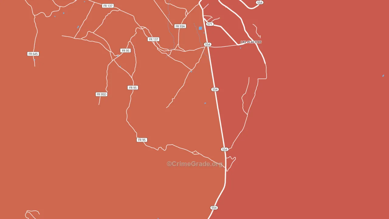 Las Placitas, NM Map of Murder Rates