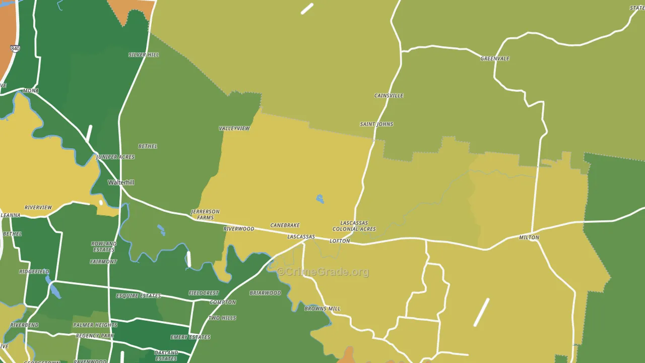 Lascassas, TN Map of Murder Rates