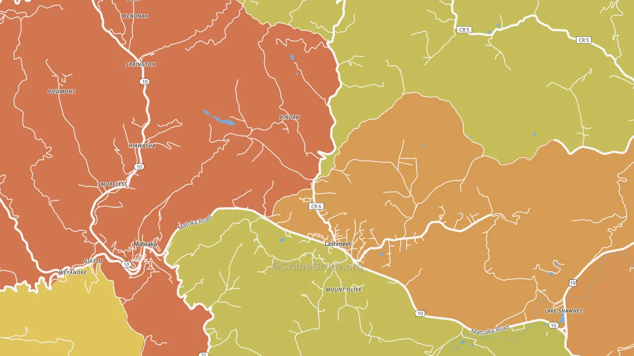 Lashmeet, WV Map of Murder Rates