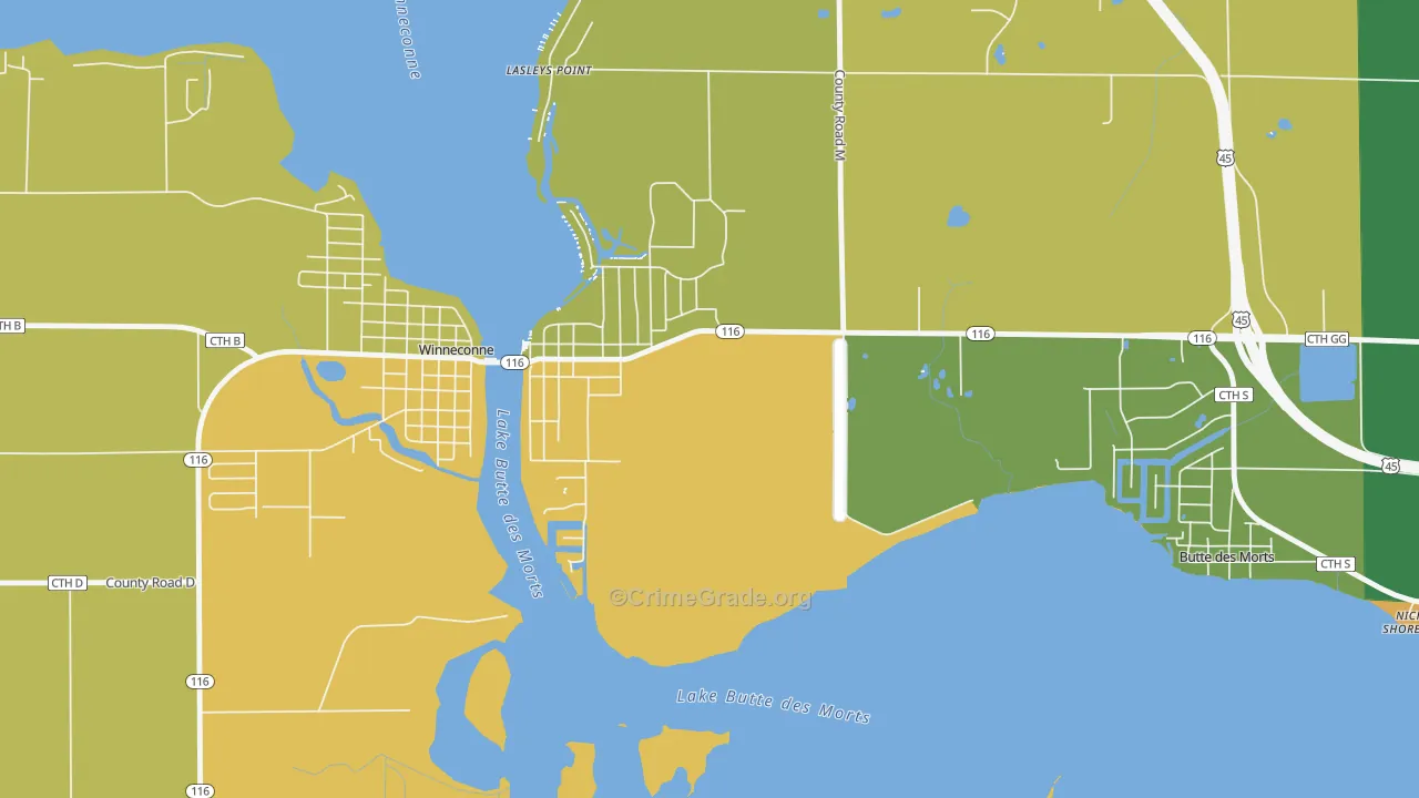 Lasleys Point, WI Map of Murder Rates