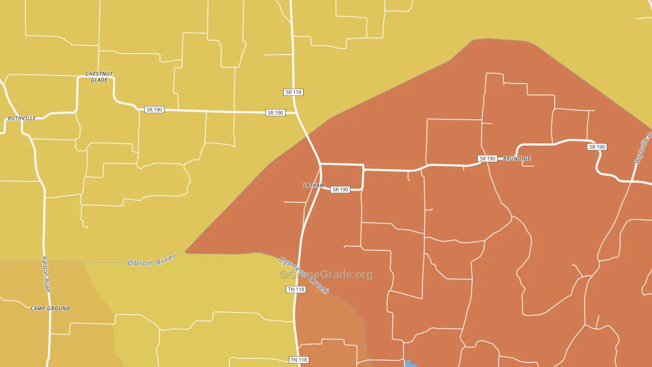 Latham, TN Map of Murder Rates