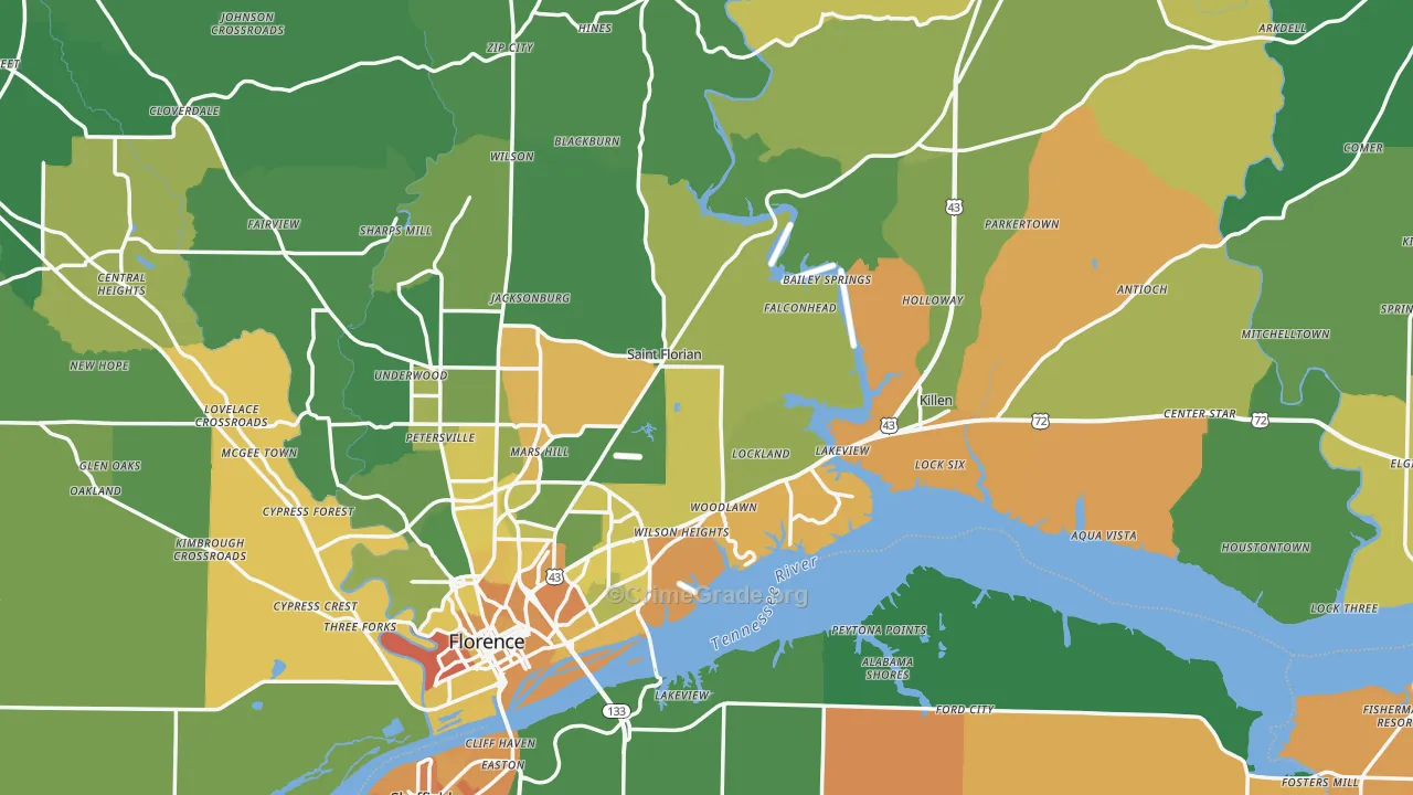 Lauderdale County, AL Map of Murder Rates