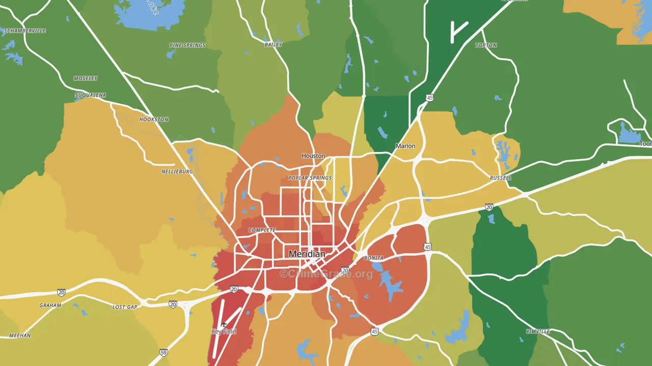 Lauderdale County, MS Map of Murder Rates
