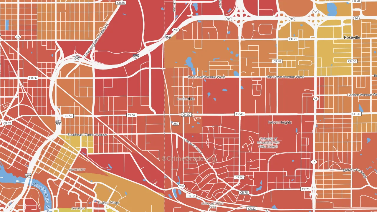 Lauderdale, MN Map of Murder Rates