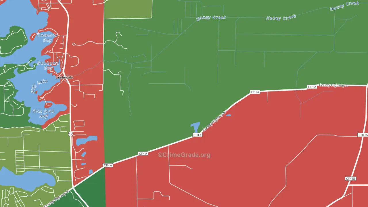 Lauderdale, WI Map of Murder Rates