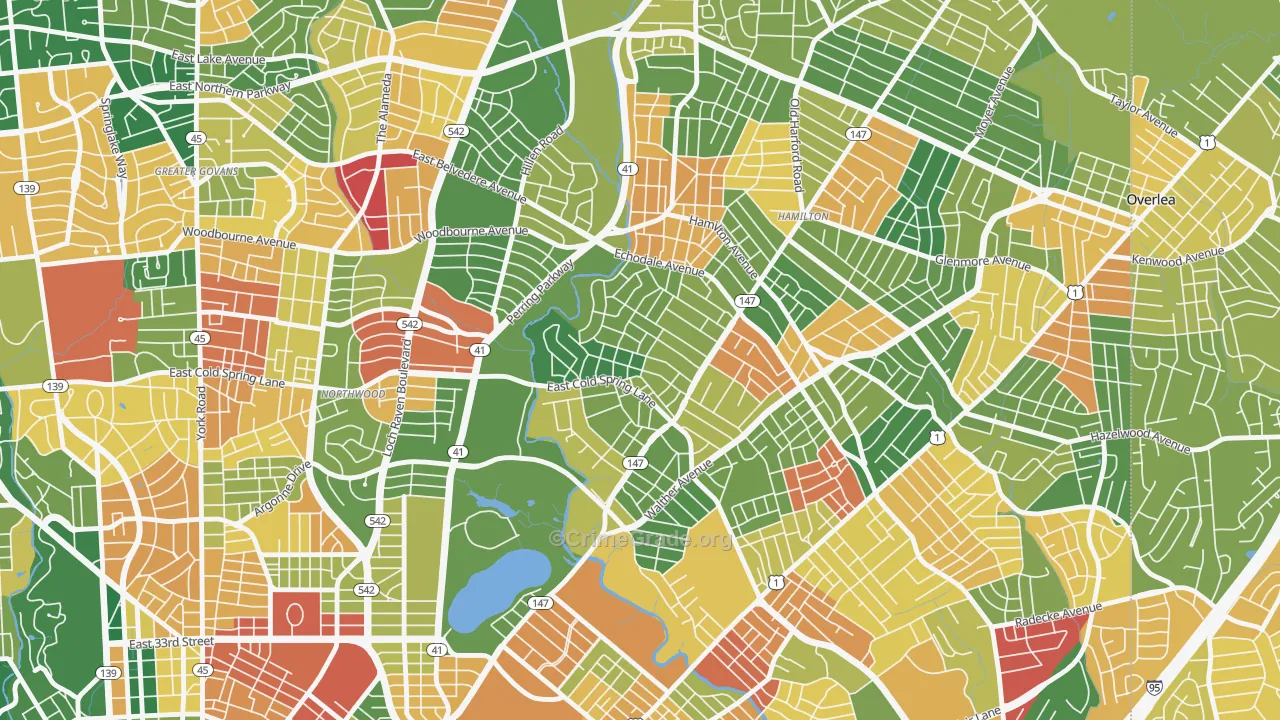 Lauraville, Baltimore, MD Map of Murder Rates