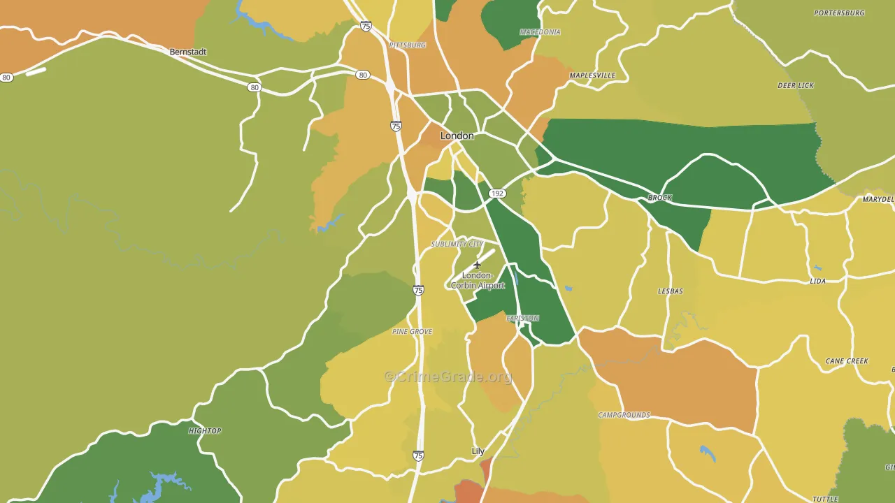 Laurel County, KY Map of Murder Rates