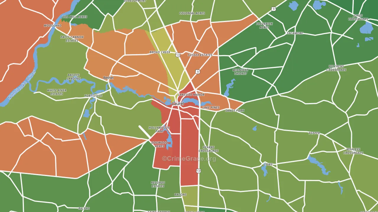 Laurel, DE Map of Murder Rates