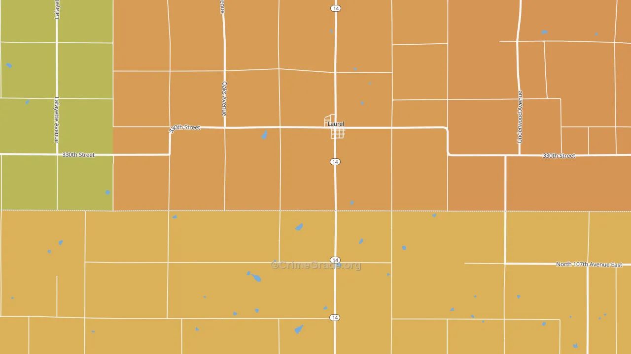 Laurel, IA Map of Murder Rates