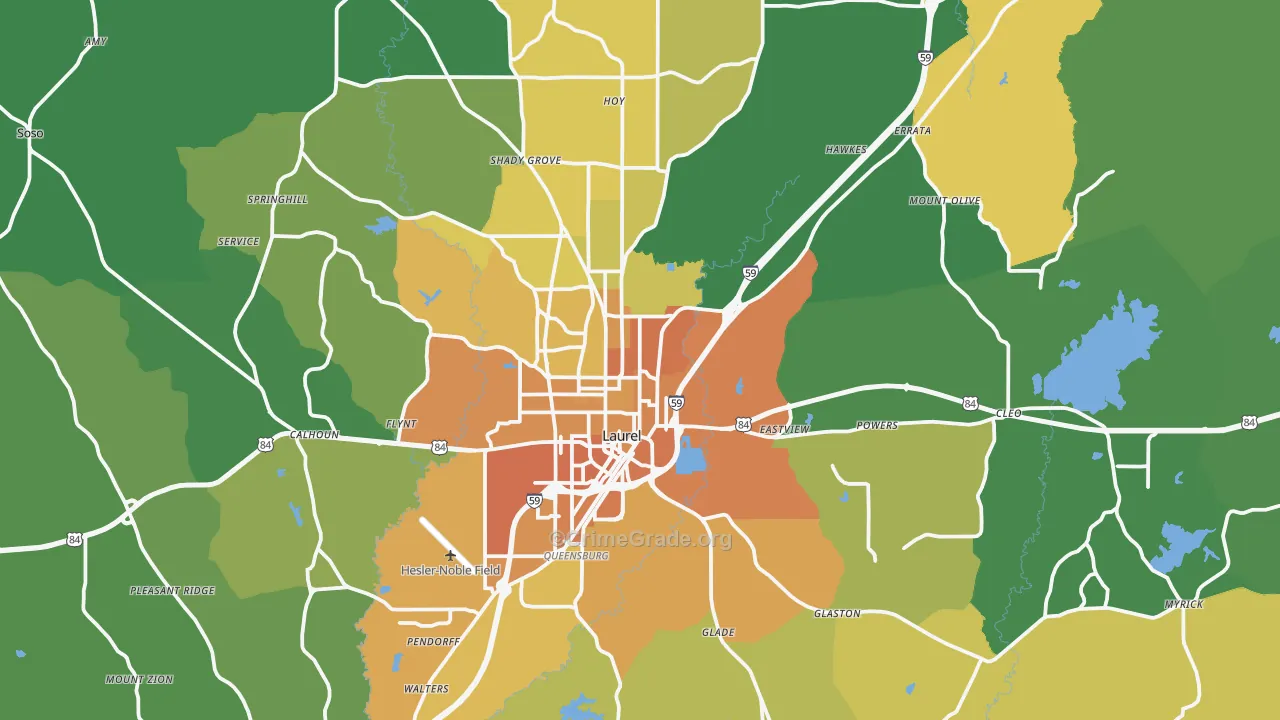 Laurel, MS Map of Murder Rates
