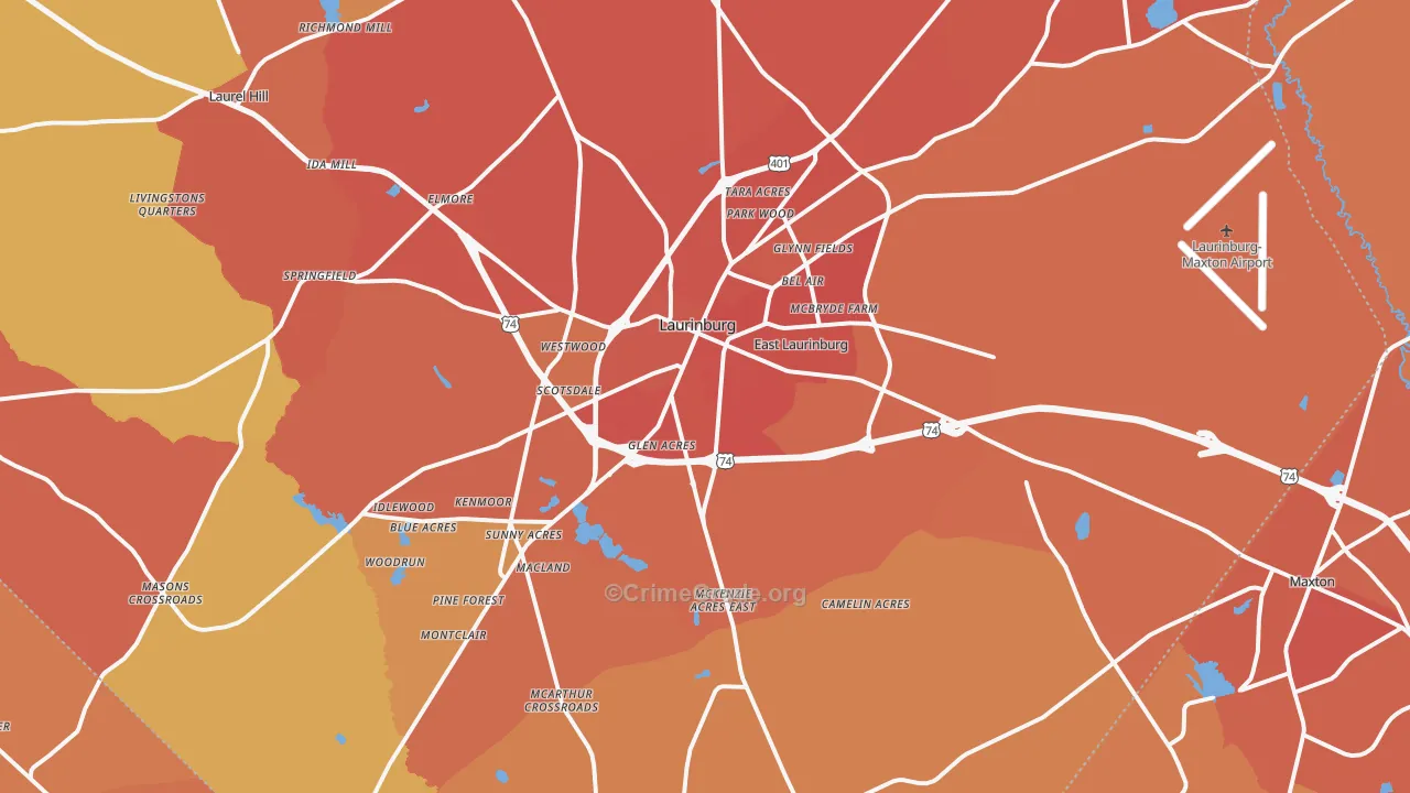 Laurinburg, NC Map of Murder Rates