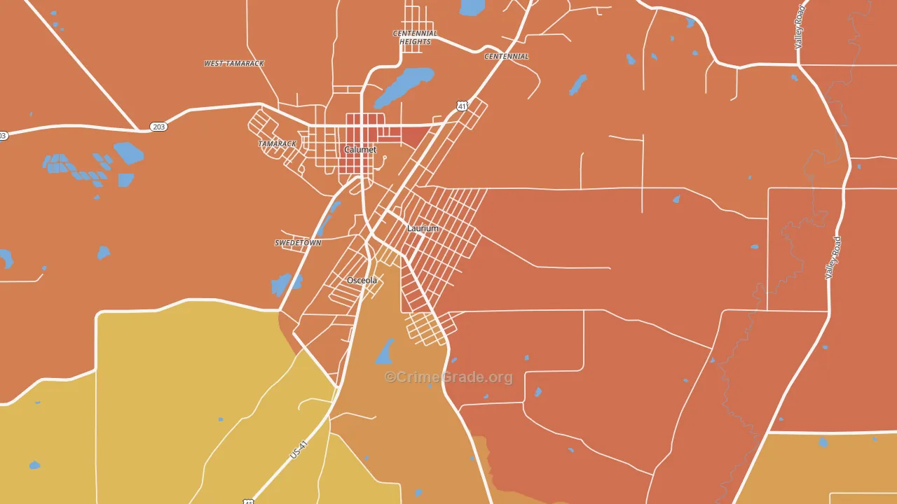 Laurium, MI Map of Murder Rates