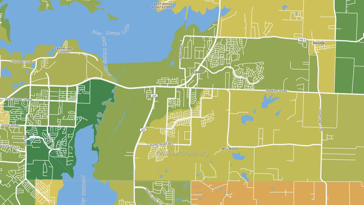 Lavon, TX Map of Murder Rates