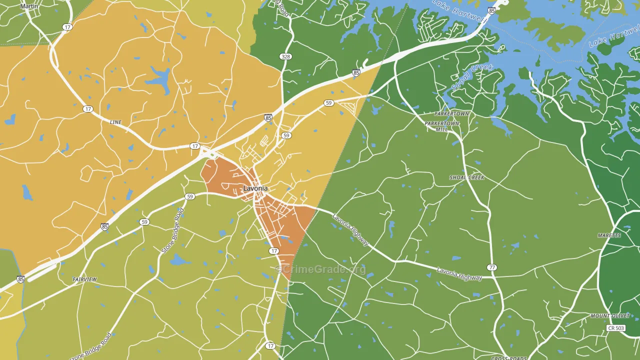 Lavonia, GA Map of Murder Rates