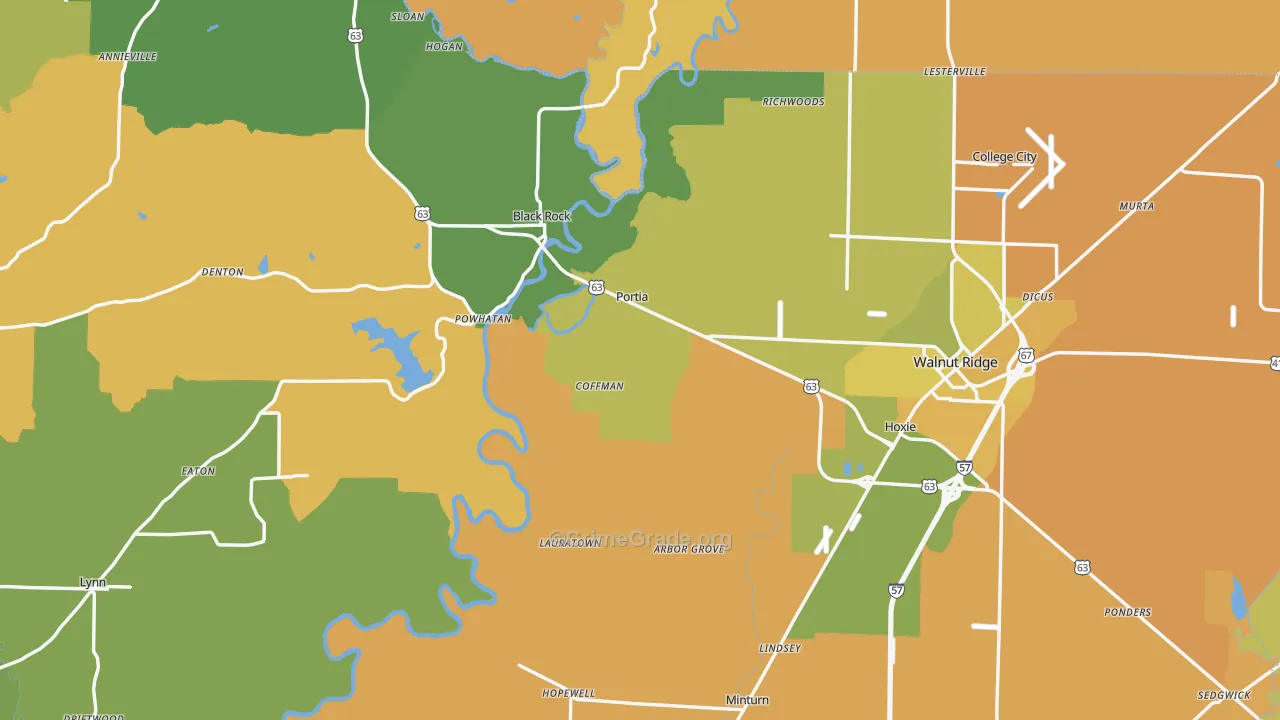 Lawrence County, AR Map of Murder Rates