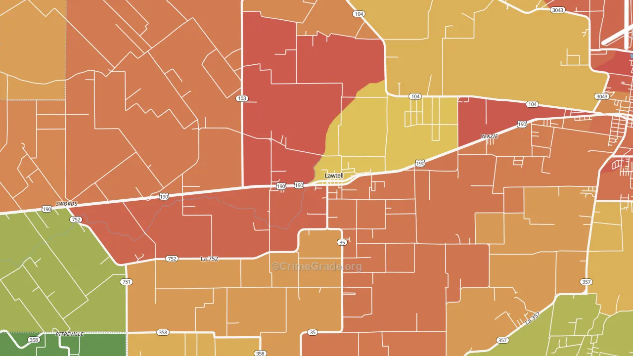 Lawtell, LA Map of Murder Rates