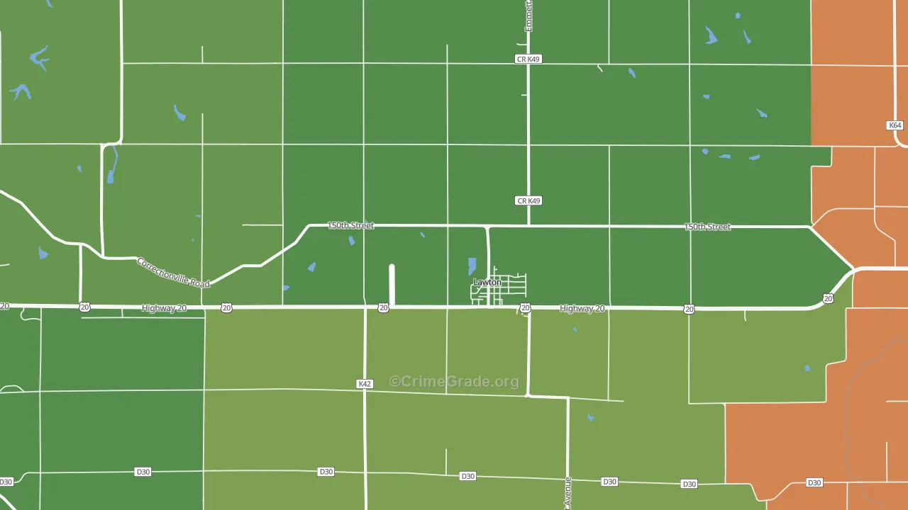 Lawton, IA Map of Murder Rates