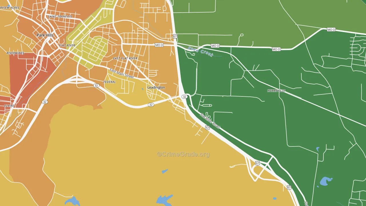 Leadington, MO Map of Murder Rates