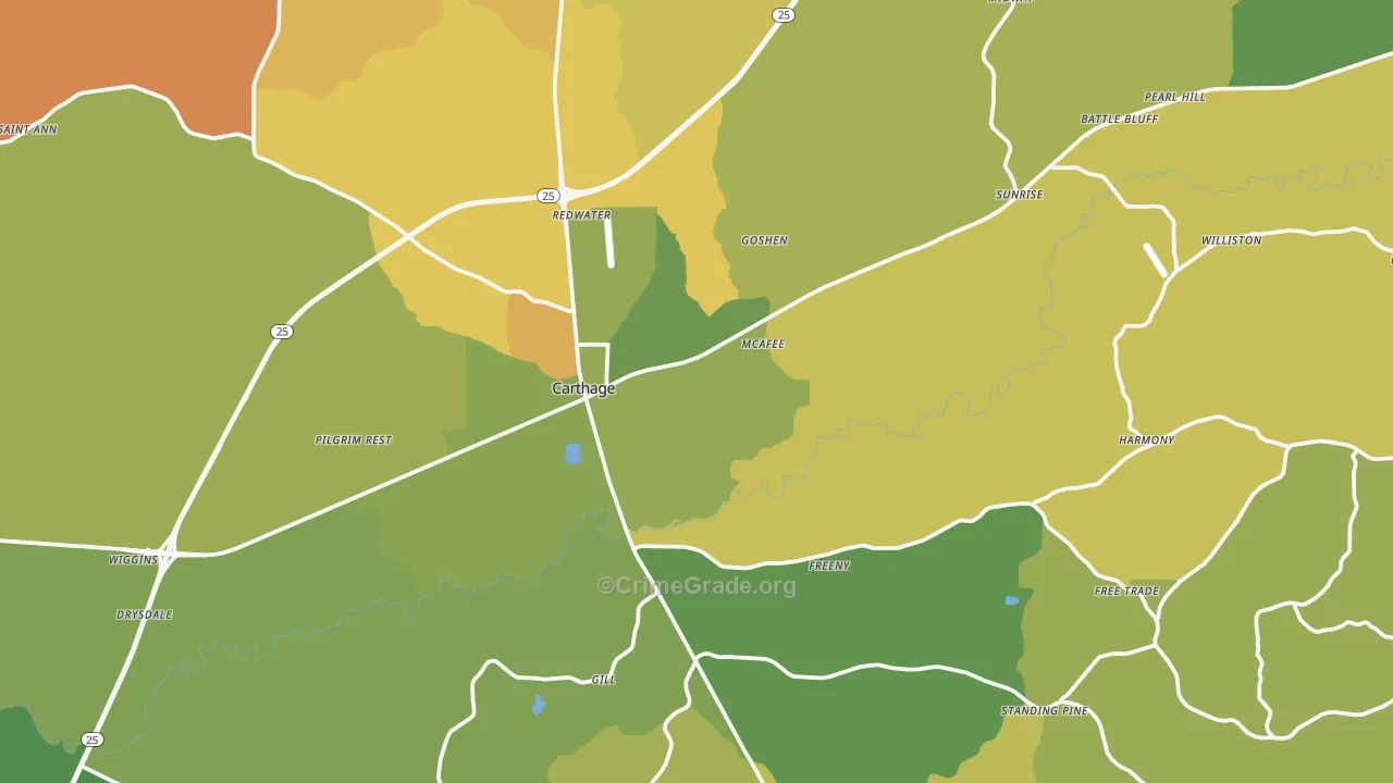 Leake County, MS Map of Murder Rates