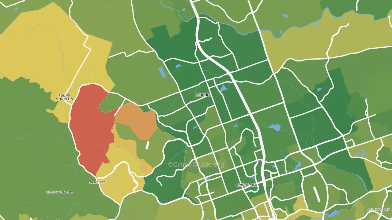 Leander, TX Map of Murder Rates