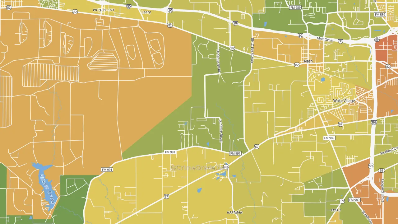 Leary, TX Map of Murder Rates