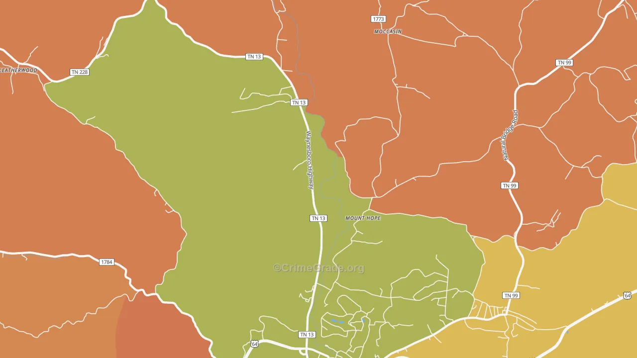 Leatherwood, TN Map of Murder Rates