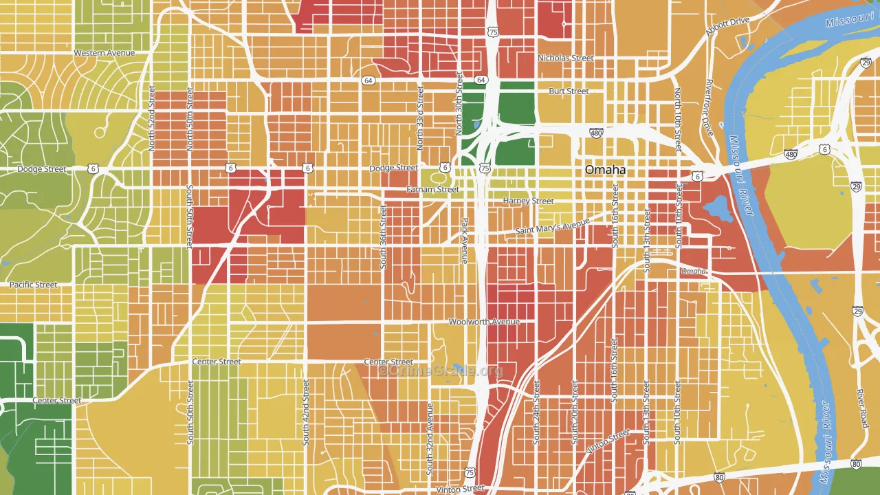 Leavenworth, Omaha, NE Map of Murder Rates
