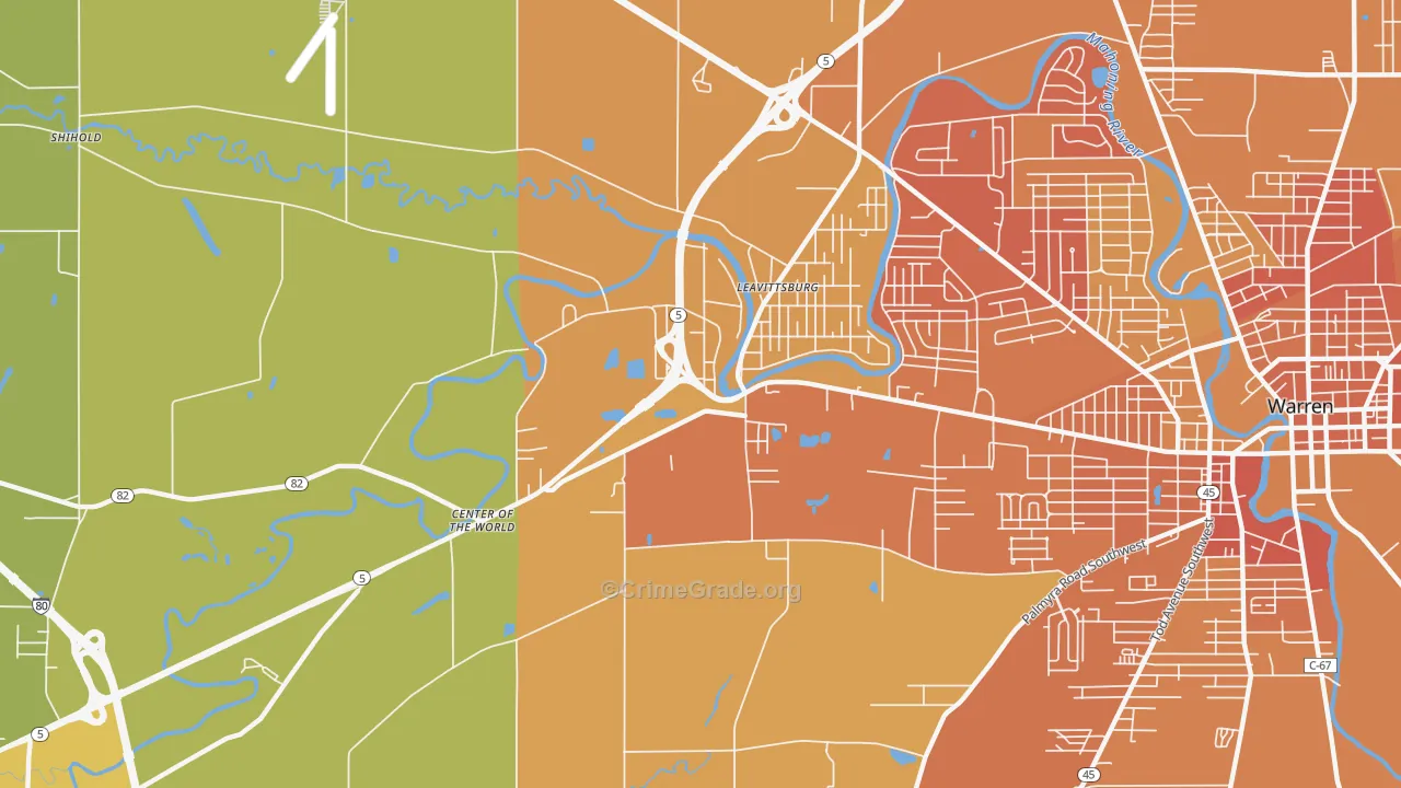 Leavittsburg, OH Map of Murder Rates