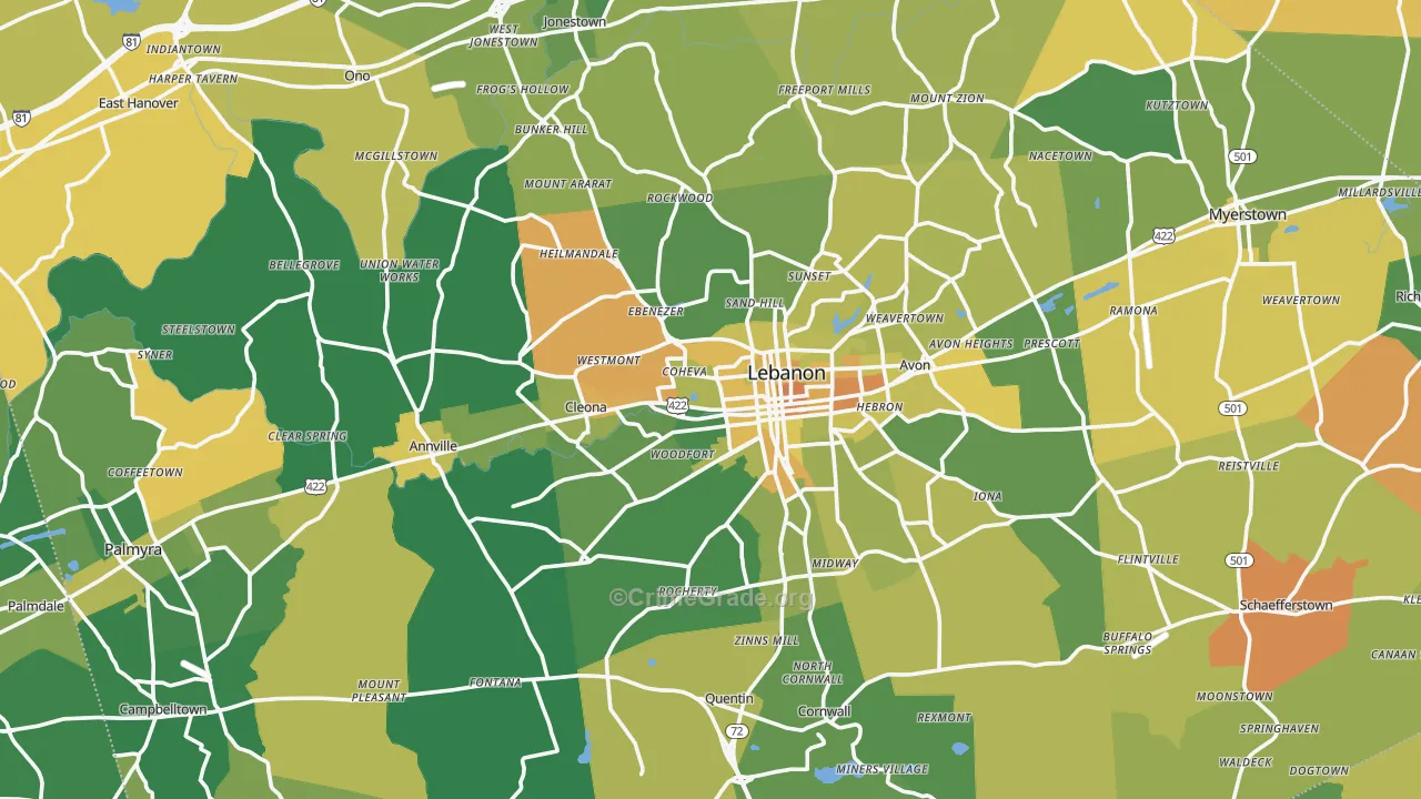 Lebanon County, PA Map of Murder Rates
