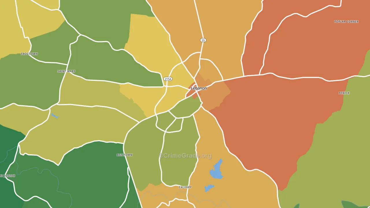 Lebanon, KY Map of Murder Rates