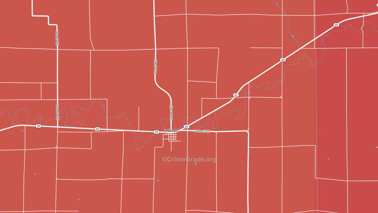 Lebanon, NE Map of Murder Rates