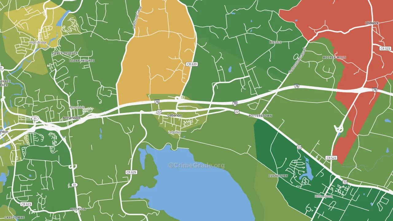 Lebanon, NJ Map of Murder Rates