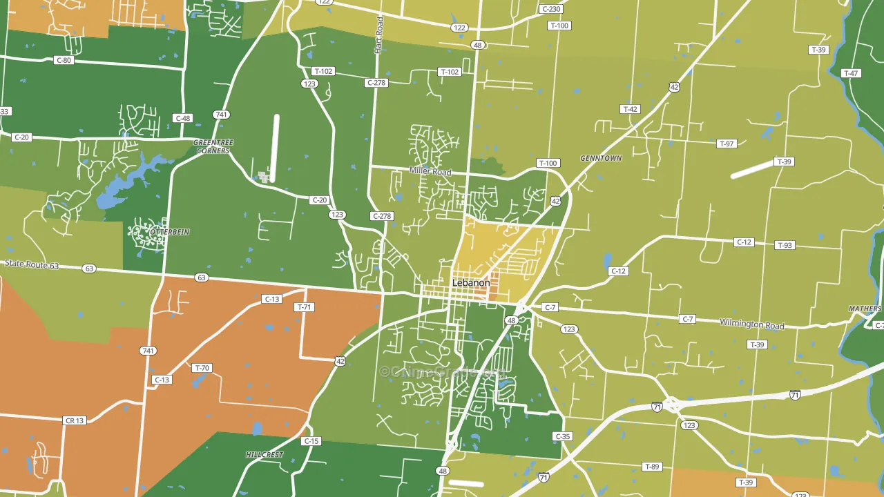Lebanon, OH Map of Murder Rates