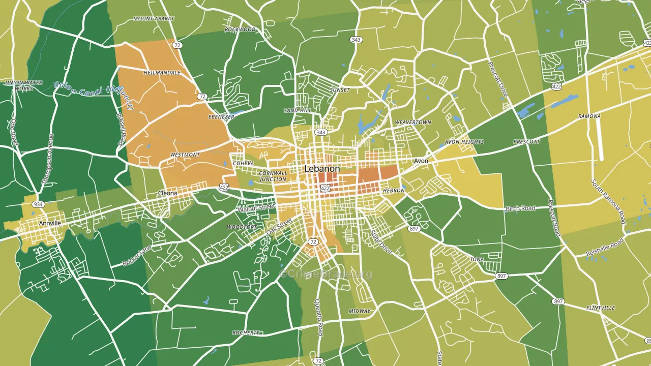 Lebanon, PA Map of Murder Rates