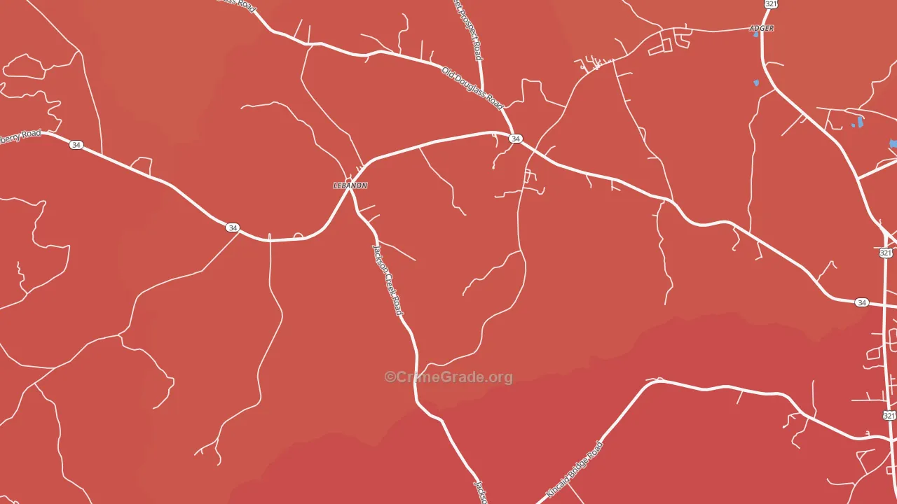 Lebanon, SC Map of Murder Rates