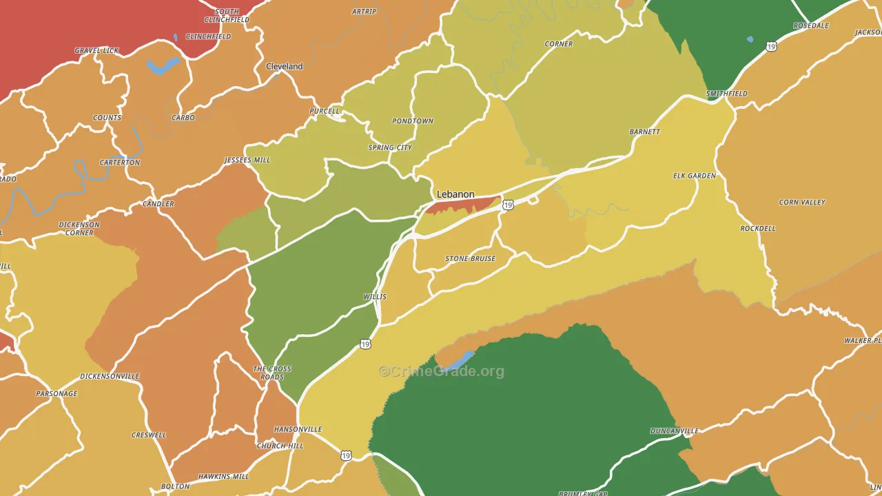 Lebanon, VA Map of Murder Rates
