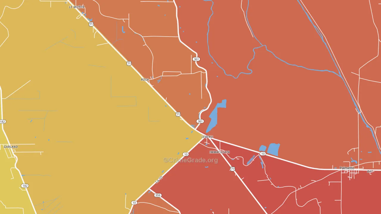 Lebeau, LA Map of Murder Rates