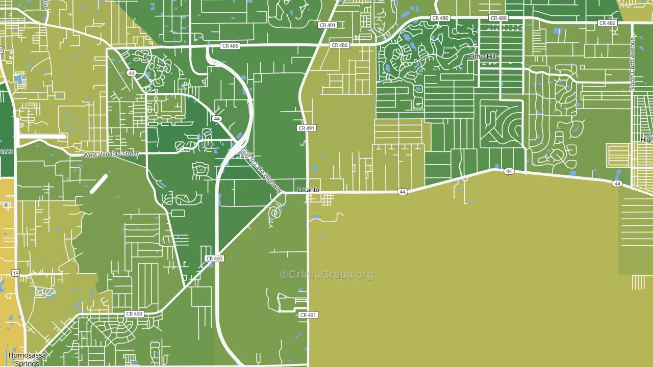 Lecanto, FL Map of Murder Rates
