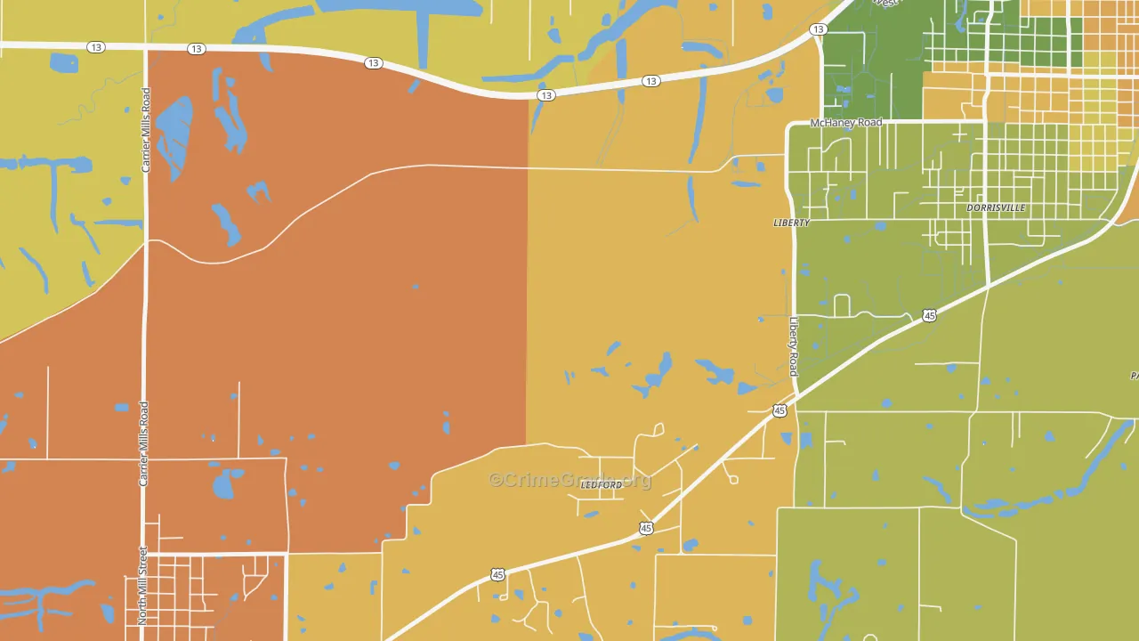 Ledford, IL Map of Murder Rates