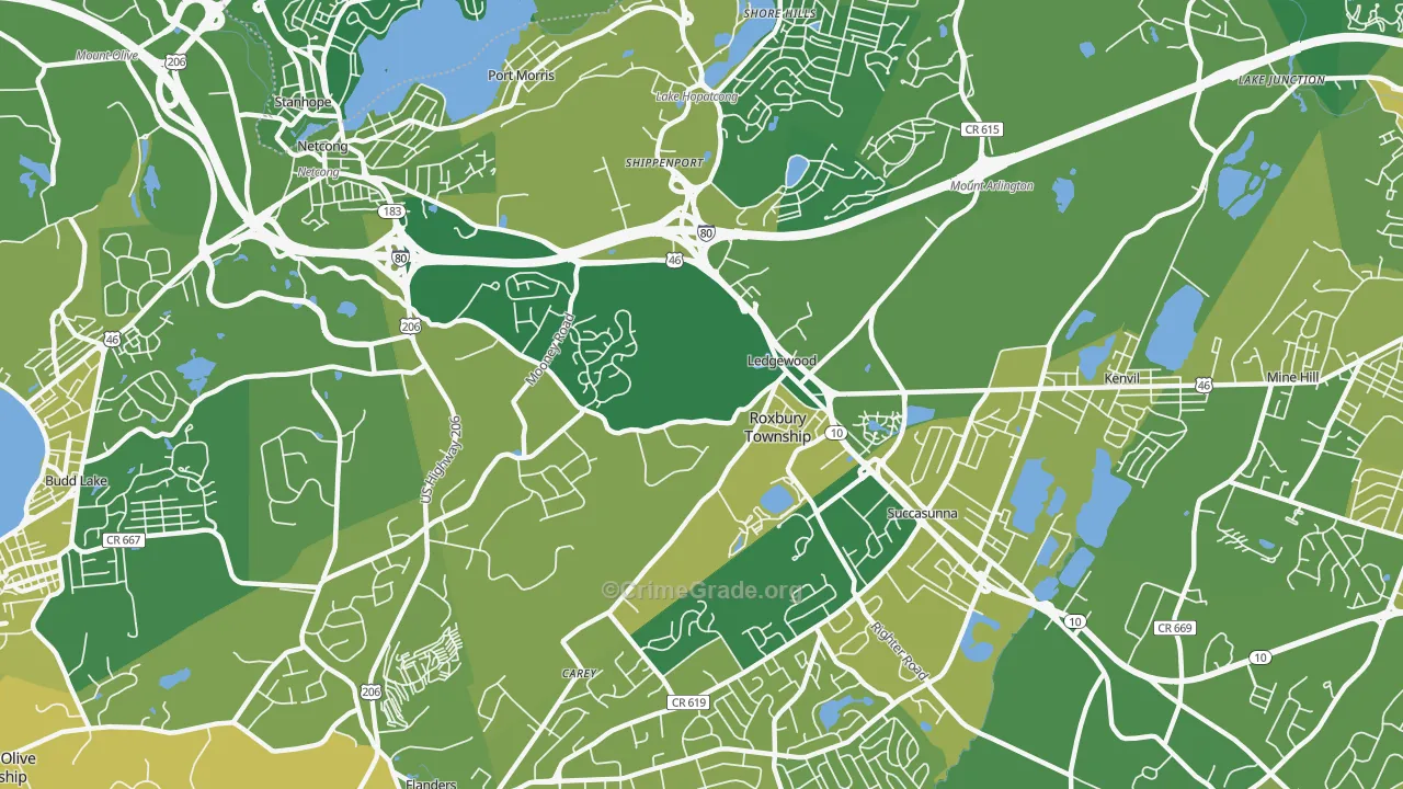 Ledgewood, NJ Map of Murder Rates