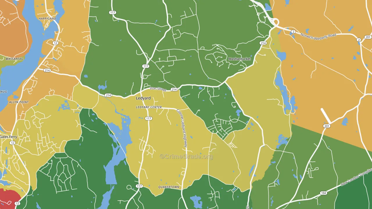 Ledyard, CT Map of Murder Rates